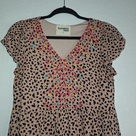 Savanna Jane Cheetah Print V-Neck  Dress S Embroidered - Picture 3 of 10